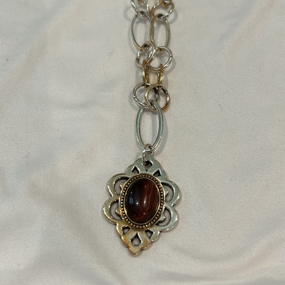 Brighton Geneva Tiger’s Eye Pendant Silver and Gold Details - Picture 2 of 3